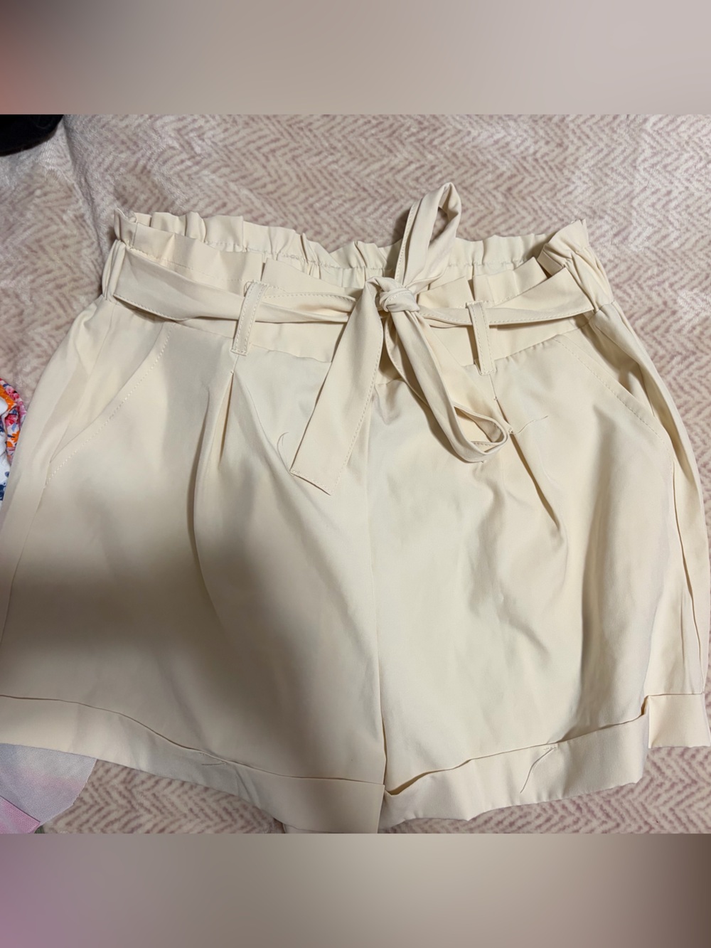 Paperbag Waist Tie Front Cream Shorts - Forever 21